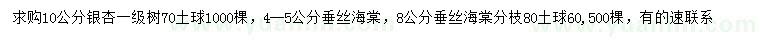 求购10公分银杏、4-5、8公分垂丝海棠