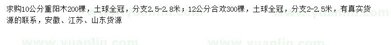 求购10公分重阳木、12公分合欢
