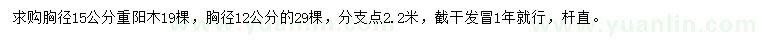 求购胸径12、15公分重阳木