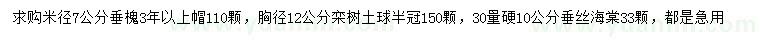 求购垂槐、栾树、垂丝海棠