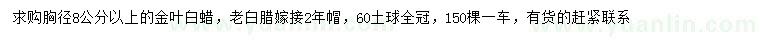 求购胸径8公分以上金叶白蜡、老白蜡