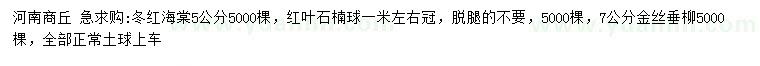 求购冬红海棠、红叶石楠球、金丝垂柳