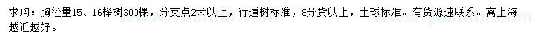 求购胸径15、16公分榉树