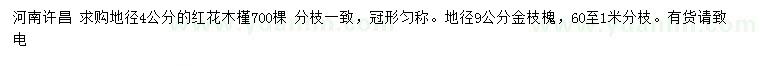 求购地径4公分红花木槿、9公分金枝槐