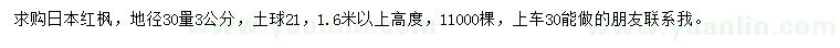 求购地径30量3公分日本红枫