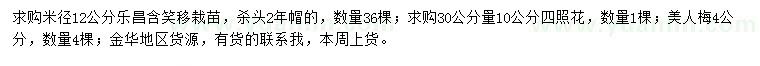 求购乐昌含笑、四照花、美人梅