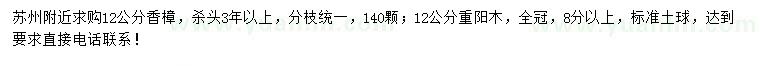 求购12公分香樟、重阳木