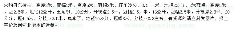 求購丹東桧柏、冷杉、五角楓等
