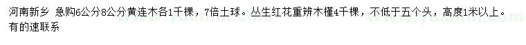 求购6、8公分黄连木、高1米以上丛生红花重辨木槿