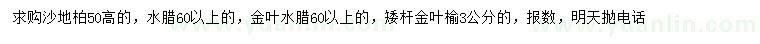 求购沙地柏、金叶水腊、矮杆金叶榆