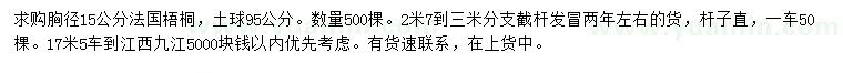 求购胸径15公分法国梧桐