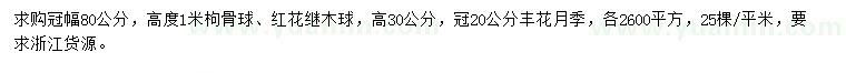 求购枸骨球、红花继木球、丰花月季