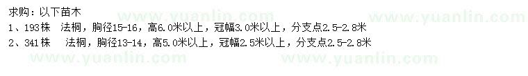 求购胸径13-14、15-16公分法桐