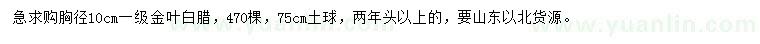 求购胸径10公分金叶白腊