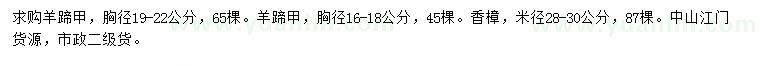 求购胸径16-18、19-22公分羊蹄甲、米径28-30公分香樟