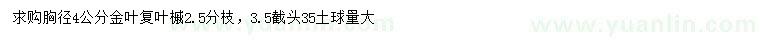 求购胸径4公分金叶复叶槭