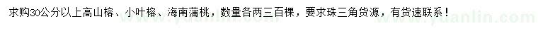 求购高山榕、小叶榕、海南蒲桃