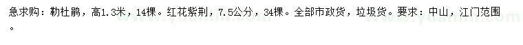 求购高1.3米勒杜鹃、7.5公分红花紫荆