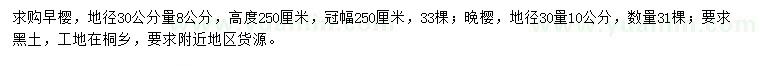 求购30量8公分早樱、30量10公分晚樱