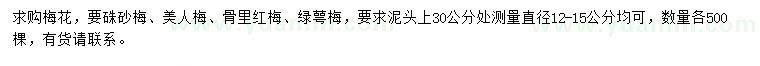 求购硃砂梅、美人梅、骨里红梅等