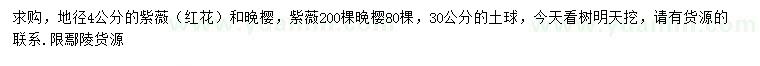 求购地径4公分紫薇（红花）、晚樱