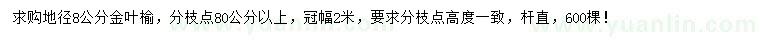 求购地径8公分金叶榆