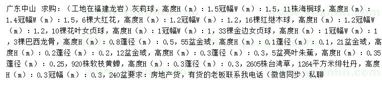 求购灰莉球、海桐球、大红花等