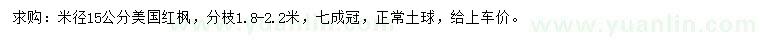 求购米径15公分美国红枫