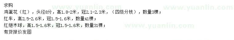 求购鸡蛋花、红车、红继木球