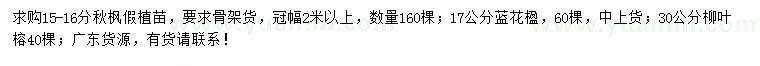 求购秋枫、蓝花楹、柳叶榕