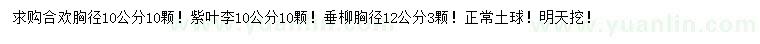 求购合欢、紫叶李、垂柳