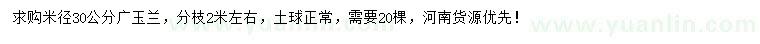 求购米径30公分广玉兰