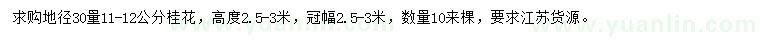 求购地径30量11-12公分桂花