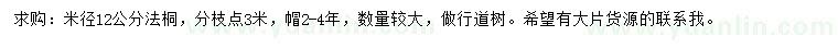 求购米径12公分法桐