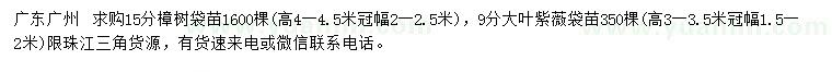 求购9公分大叶紫薇、15分樟树