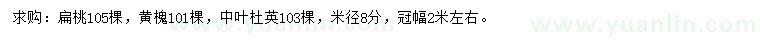 求购扁桃、黄槐、中叶杜英