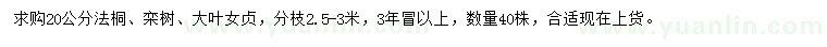 求购法桐、栾树、大叶女贞