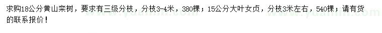 求购18公分黄山栾树、15公分大叶女贞