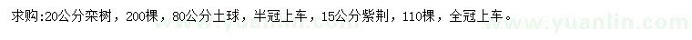 求购20公分栾树、15公分紫荆