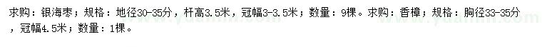 求购冠幅3-3.5米银海枣、冠幅4.5米香樟