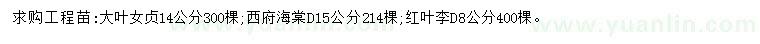 求购大叶女贞、西府海棠、红叶李