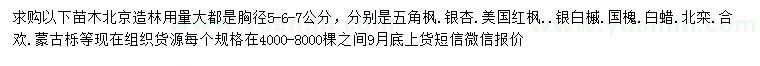 求购五角枫、银杏、美国红枫等