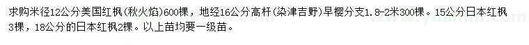 求购美国红枫秋火焰、早樱、日本红枫