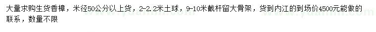 求购米径50公分以上香樟