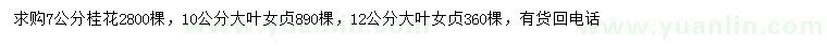 求购7公分桂花、10、12公分大叶女贞