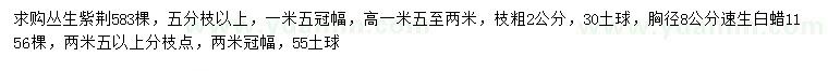 求购五分枝以上丛生紫荆、胸径8公分速生白蜡