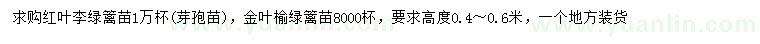 求购高0.4-0.6米红叶李、金叶榆