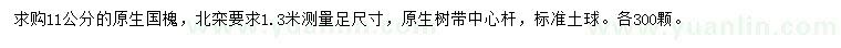 求购1.3米量11公分国槐、北栾