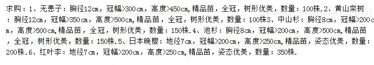 求购无患子、黄山栾树、中山杉等