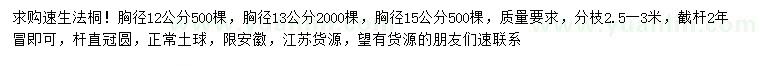 求购胸径12、13、15公分速生法桐